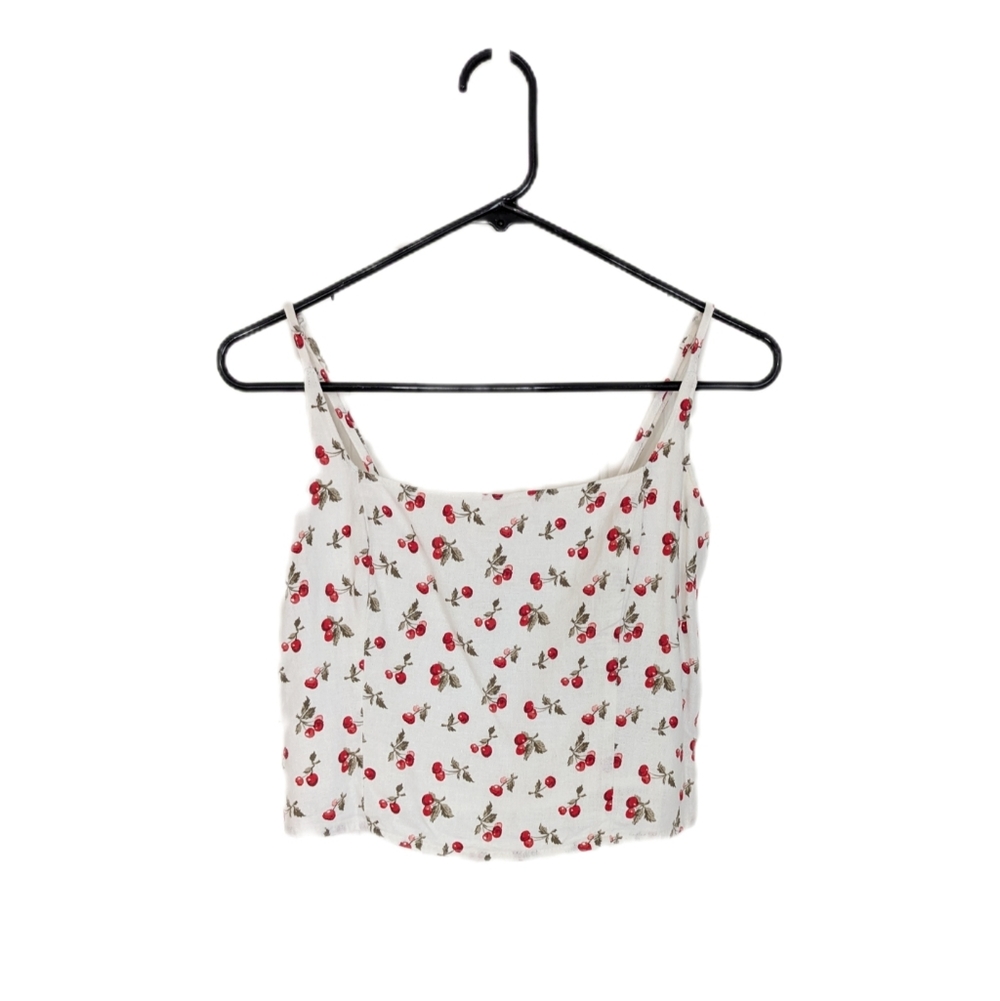 Abercrombie & Fitch Cherry Print Cropped Square Neck Tank Top
